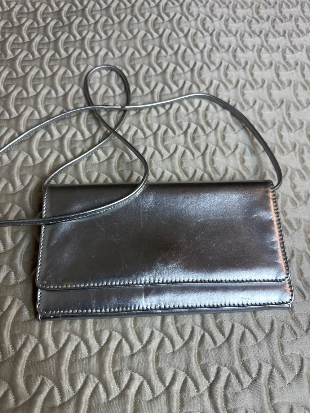 Women's Donna Karan NY leather Metallic Silver Crossbody Clutch